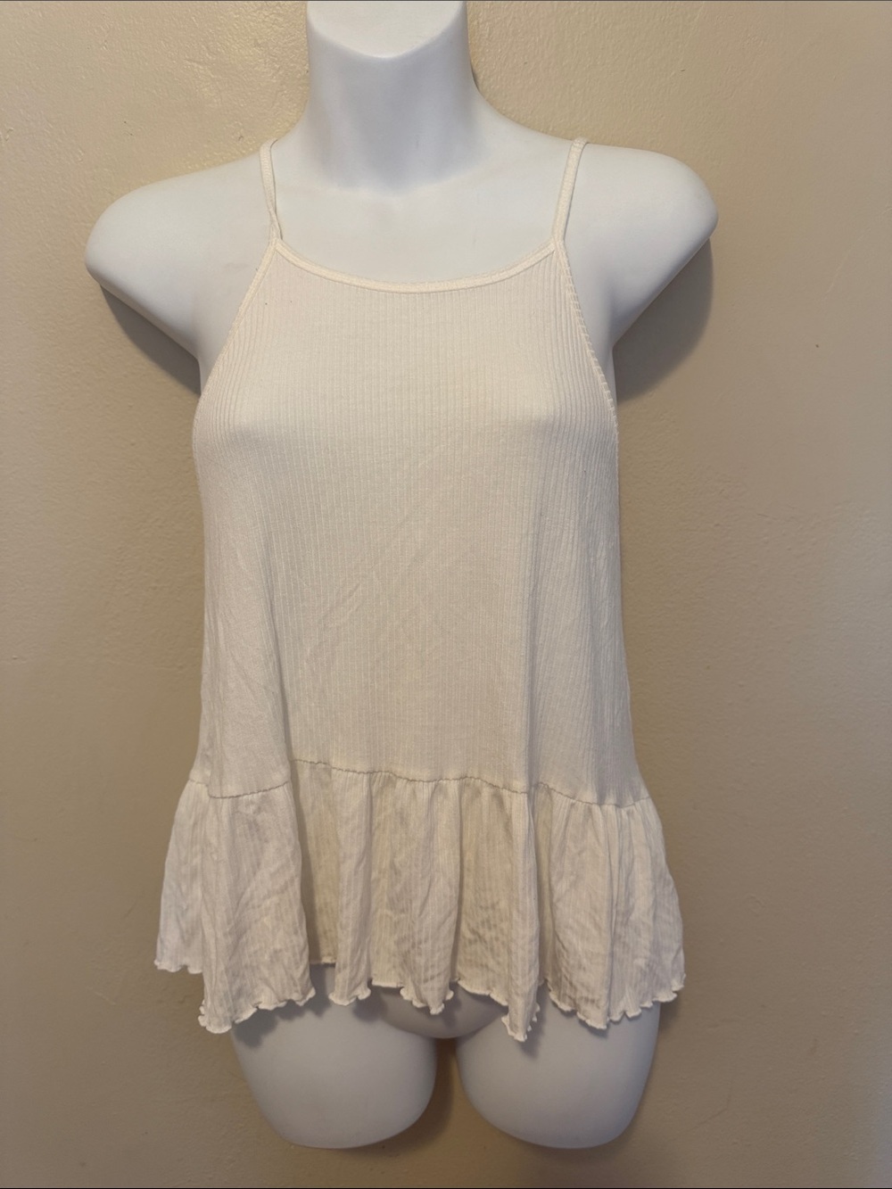 American Eagle Outfitters Cream Ruffle-Hem Cami